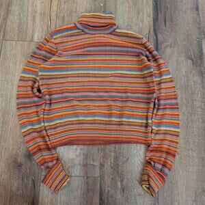 VTG Kenneth Cole Reaction Women's Large Sweater Rainbow Striped Turtleneck Y2K